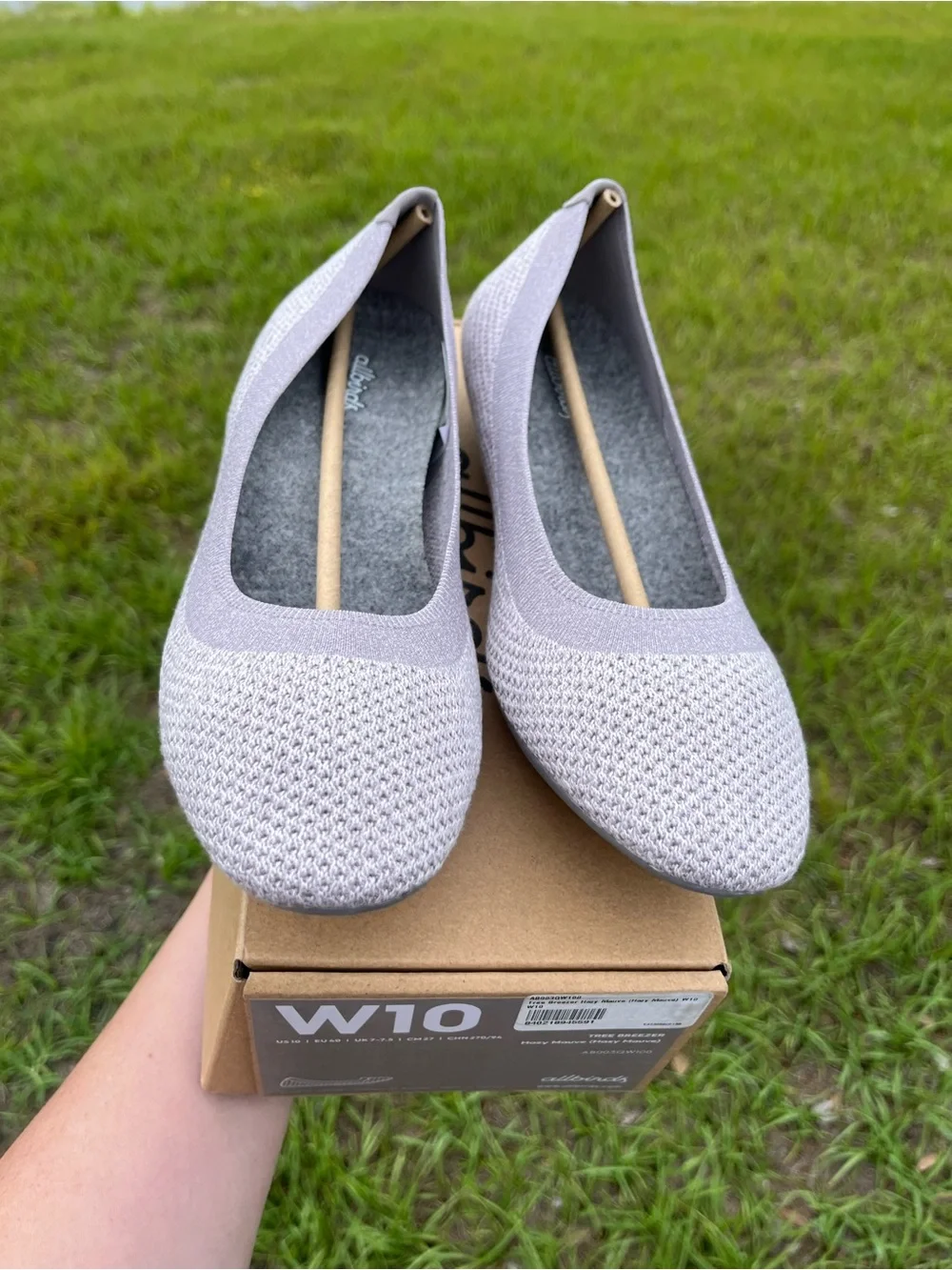 New In Box Allbirds Womens Tree Breezer Knit Flats in Lavender Tone Gray Size 11
